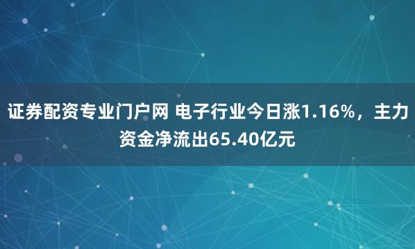 证券配资专业门户网 电子行业今日涨1.16%，主力资金净流出65.40亿元